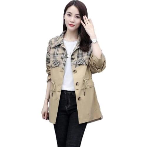 Women lattice Trench Coat 2021 Female Spring Autumn Windbreaker Ladies Mid-length Top Casual Temperament Plus Size Windbreaker C