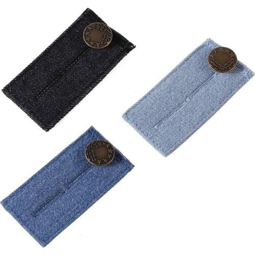 1 Pack 3 Colors Available Denim Button Extension Buckle Belt for Pants or Skirt, Light Blue/ Bark Blue/ Black