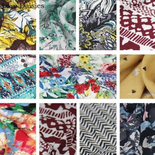 Sunflower Pastoral Color Flowers Geometric Swan100% Rayon Fabric Thin Smooth Cool Soft for DIY Summer Apparel Home Clothes Dress