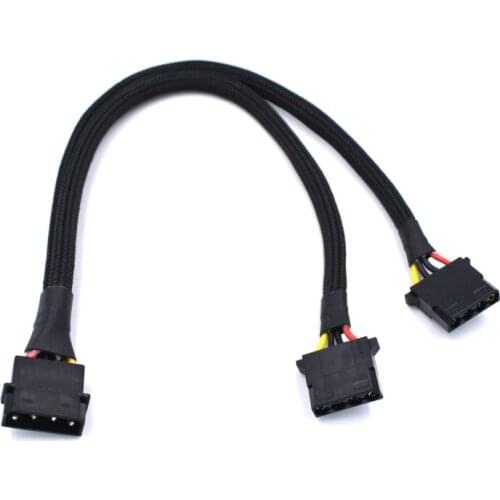 30cm 18AWG IDE 4P to Dual 4P IDE Y Splitter hard disk Power supply Extension with black sleeve 50pcs/lot