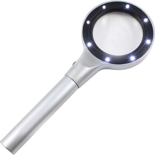5X Metal Handheld Reading Magnifying Glass Gift Toys Insects Viewer Optical LED Illuminated Magnifier 5 Times with 8pcs Lamps