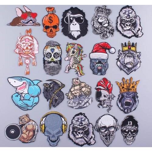 Shark/Punk Patch Iron On Patches On Clothes Sewing Skeleton Badge Embroidered Patches For Clothing Applique Patch Stripe Sticker