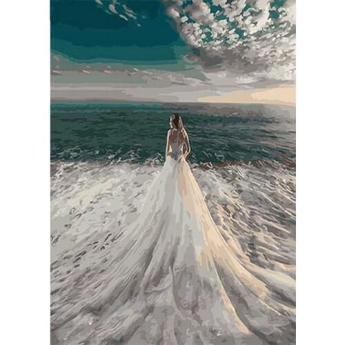 White Sea Woman Wedding Wedding Gift Decor Diamond Painting 5D Embroidery Mosaic Picture Rhinestones Cross Stitch Art P1087