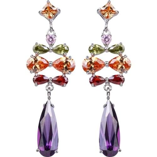 Bettyue Fashion Charm Luxury White Gold Color Multicolor Cubic Zircon Water Drop Shape Jewelry Earrings For Woman Wedding Gift