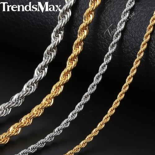 Mens Womens Gold Chain Necklace Rope Link Chain Gold Silver Color 2018 Fashion Hip Hop Jewelry for Men 2/3mm 55cm KGNM122