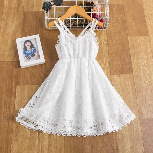Kid Girls Summer Dress Solid Fancy Robe Fille Lace Birthday Party String Gown Causal Evening Suits For Little Girls Size 3-8T