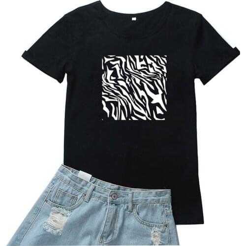 Funny Simple Graphics Tees Women Fashion Tiger Pattern T Shirt Woman Casual Short Sleeves Women Tshirt Grunge Aesthetic Clothes