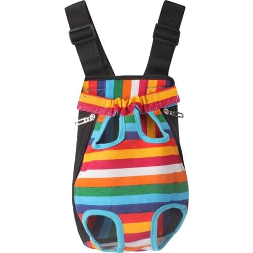 Rainbow striped canvas dog bag pet carrier mesh Breathable Chest pack dog backpack travel carry dog carriers bags for small dogs