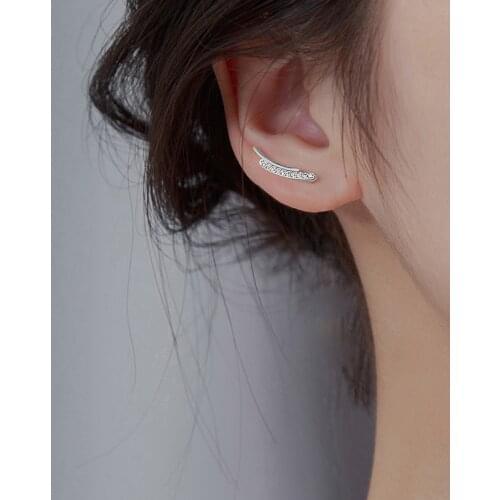 Huitan Hot Sale Thin Curved Bar Earrings with Shiny CZ Stone Silver Color Geometric Women Earrings Fashion Jewelry Drop Shipping