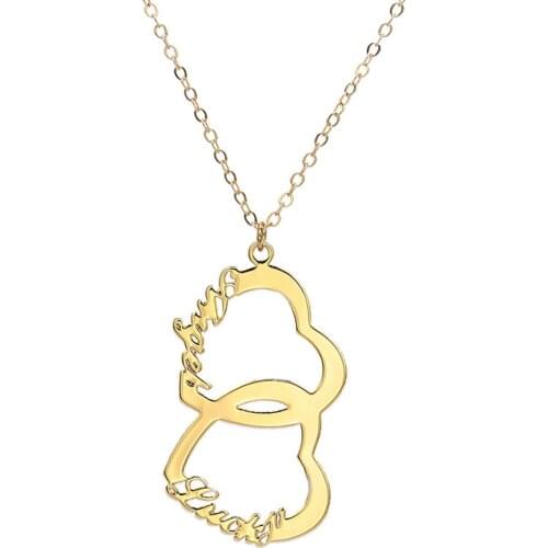 Customized Personalized 2 Names Double Heart Pendant Necklace Women Jewelry Gifts for Girlfriend Cute Necklaces Stainless Steel