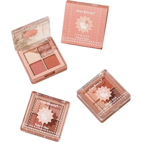 Kiss Beauty 1pc 4 Color Eyeshadow Palette Pearlescent Matte Glitter Eyeshadow Makeup shimmer Eye Pigments Palette Eye Shadow