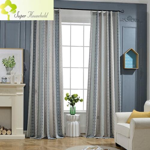 Chinese Style Geometry Grid Cotton Linen Curtains for Living Room Modern Shade Curtain for Bedroom Kitchen Window Treatments
