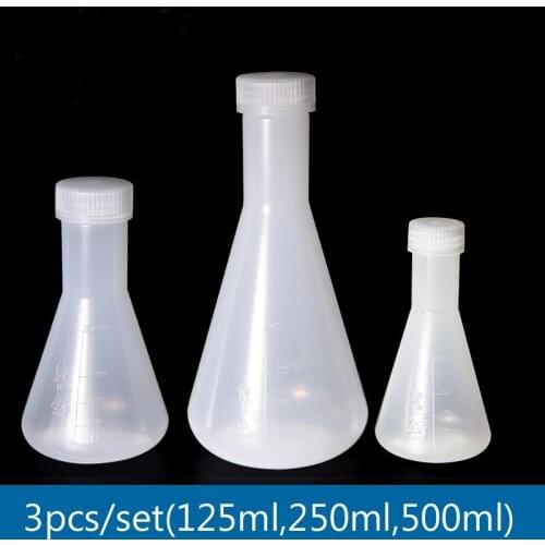 3pcs/set Conical plastic flask with screw cap high temperature resistance Erlenmeyer flask laboratory equipment