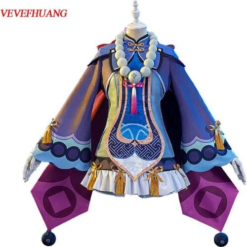 VEVEFHUANG Kосплей Project QIQI Cosplay Costume Game Genshin Impact Zombie Girl Dress Tops Pants Anime Accessories Set Halloween