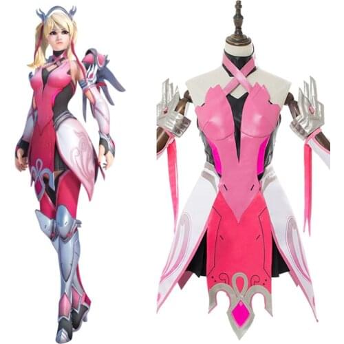 OW Cosplay Mercy Angela Ziegler Costumes Adult Women Outfit Pink Mercy Skin Halloween Carnival Cosplay Costumes For Girls