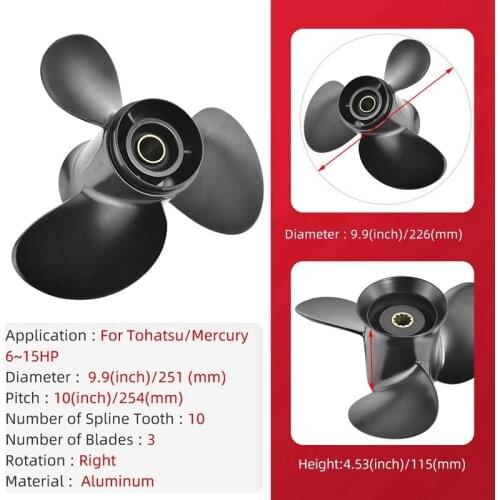 9.9X10 Marine Engine Outboard Propeller 10 Spline Teeth 3 Blade Rotating Propeller for Tohatsu Mercury Nissan 25Hp-30Hp