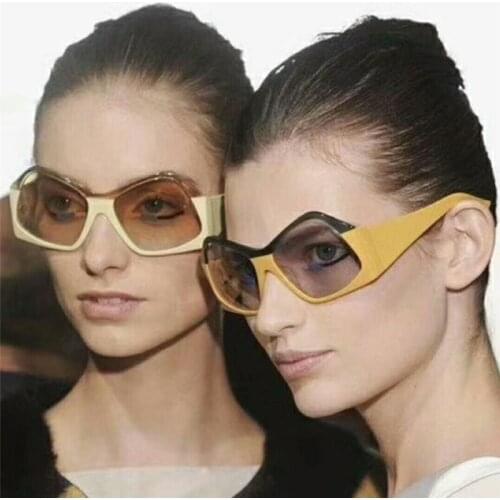 Lrregular Sunglasses Ladies Shades Trendy Brand Glasses Designer Womens Fashion Glasses Male Female Plastic Sun Glasses Yellow