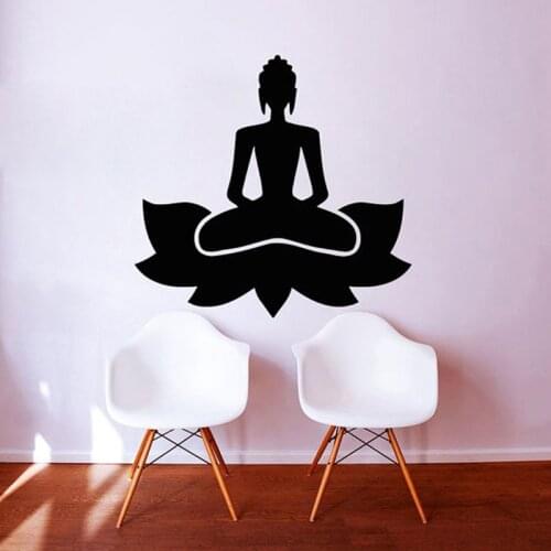 Meditate Yoga Lotus Pose Wall Sticker Art Vinyl Home Decor Buddhism Black Printed Decals