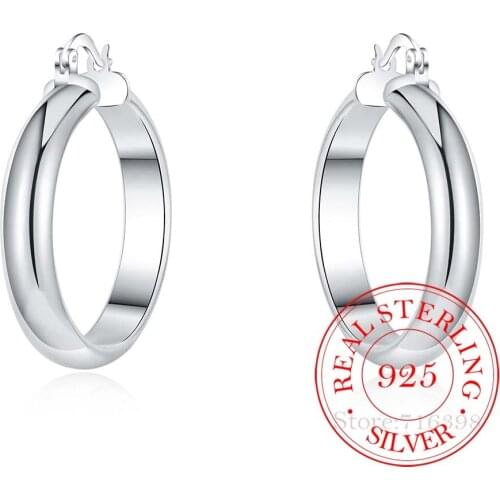 100%925 Sterling Silver Hoop Earring Fashion Korean Big Smooth Circle Vintage Earrings for Women Wedding Party Jewelry Gift 2020