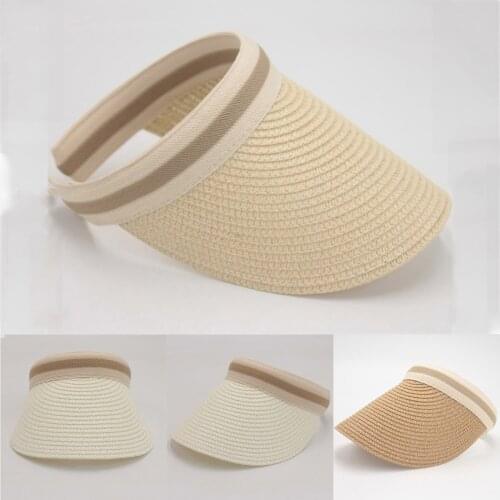 Men Women Baseball Hat Pure Color Big Empty Top Straw Cap Fashion stripe Shading Sun Adjustable Hat