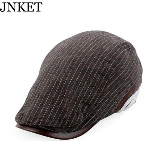 JNKET Men and Women Cap Breathable Stripe Hat Leather Hat Brim Leisure Fashion Couple Hat Beret Peaked Cap