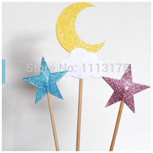 Cheap Twinkle Little Star Dessert Picks, moon, cloud Picks, wedding Cupcake Topper, birthday cupcake toothpicks