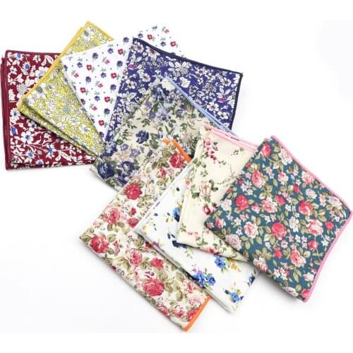 New Style Flroal Cotton Handkerchief Scarves Vintage Rose Flower Mens Pocket Square For Men Tie Suit Hanky