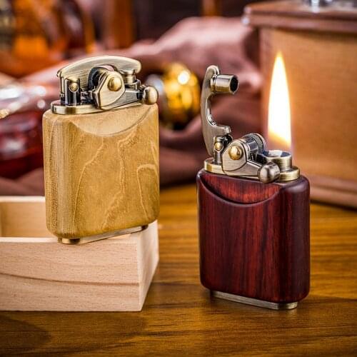 NEW solid wood kerosene lighter sandalwood. ebony. rosewood. One key ignition rocker arm lighter cigarette collection