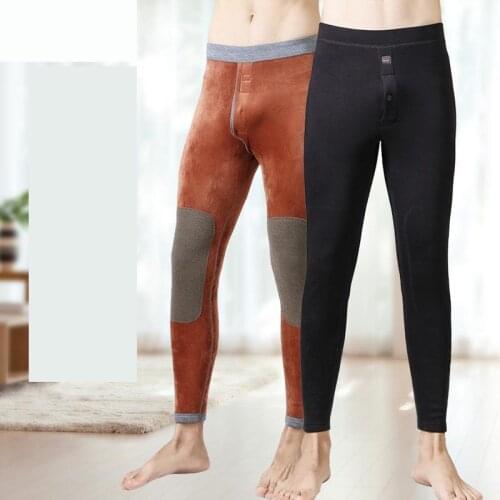 New arrival Warm Pants Men Thickening High waist Cashmere Knee protecting Patch Tight Body Bottom Winter Thick plus size L-5XL