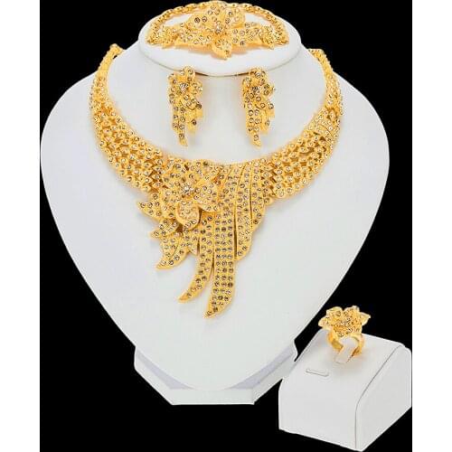 Wholesale Dubai Gold Fashion Bridal Wedding Earrings Ring Jewelry Sets Indian Jewelry Set Bracelet for Women African Necklace