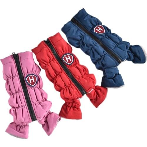 Zipper Sleeeveless Dog Cat Apparel Coat Four Legs Down Outfit Pink Red Blue Pet Winter Warm Clothes S XXL Dachshund Terriers