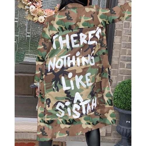 Women Fashion Long Sleeve Casual Longline Coat 3XL Oversized Female Autumn Casual Letter Camouflage Pocket Design Long Coats