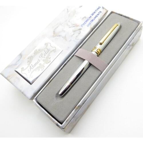 Wings Marble D249 Bright Gold Chrome Fountain Pen | İsme Special Pen | Gift Pen