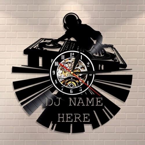Personalized DJ Name On The Clock Vinyl Record Clock Custom Modern Wall Clock DJ Wall Art Vintage Clock Music Lovers Gift