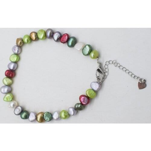 Freshwater pearl multicolor baroque bracelet nature wholesale 6-7MM 7.5" beads