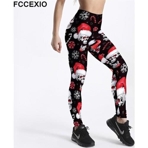 FCCEXIO Christmas Skinny Elasticity Printed Cartoon Santa Cute Leggings Women joy Sexy GYM Pants Xmas Leggings Plus Size XS-XL