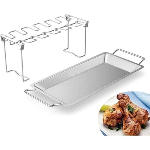 Collapsible Chicken Leg & Wing Holder BBQ with Drip Tray Outdoor Camping