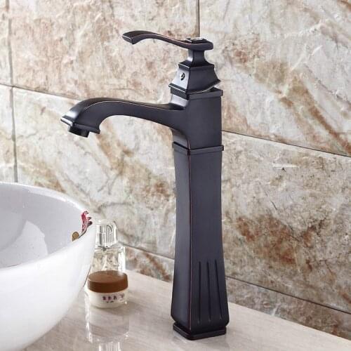 Basin Faucets Oil Rubbed Bronze Brass Water Tap Black Tall Faucet Bath Mixer Tap Hot and Cold Sink Metered Faucets