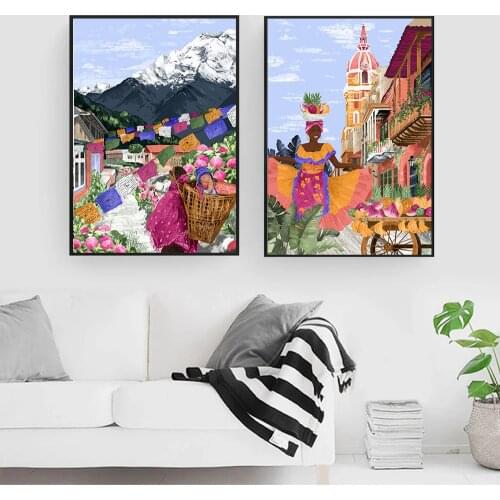 Modern Abstract Garden Woman Wall Art Canvas Painting Colombia Travel Picture Posters and Prints Botanical Plant Home Decor