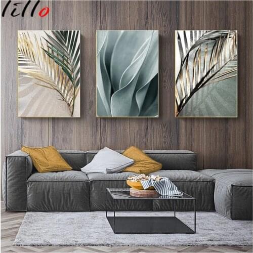 Customizable Gold Palm Leaf Plant Painting on Canvas Botanical Nordic Wall Poster Print Scandinavian Decor Image Home Art Decor