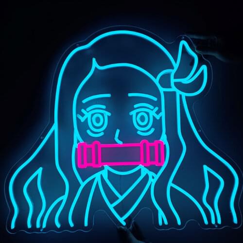 Led Aesthetic Cute Nezuko Neon Flex Light Sign Home Room Wall Decor Kawaii Anime Bedroom Decoration Mural