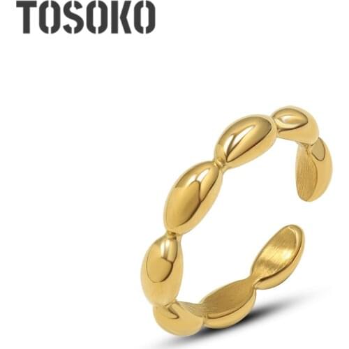 TOSOKO Stainless Steel Jewelry Geometric Ellipse Splicing Ring Women Simple Ring BSA211