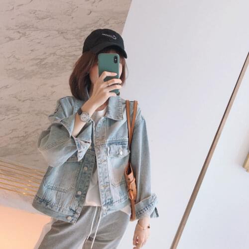 2020 Spring Autumn Vintage Jacket Women Denim Jackets Female Blue Jeans Coat Turn-down Collar short Outwear Bomber Jacket J201