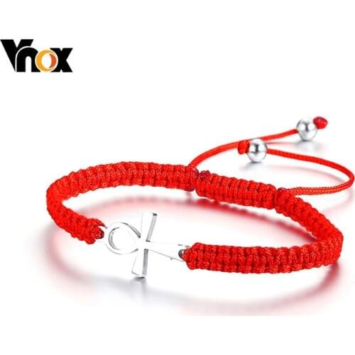 Vnox Ankh Cross Red String Cord Kabbalah Bracelets for Women Success Protection and Lucky Link Chain Bracelet Size Adjustable