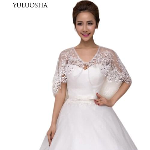YULUOSHA Bridal Wraps New Arrival Soft Lace Mesh Flora Women Wedding Jackets Tie Front Wedding Accessories Bridal Wraps Shawls