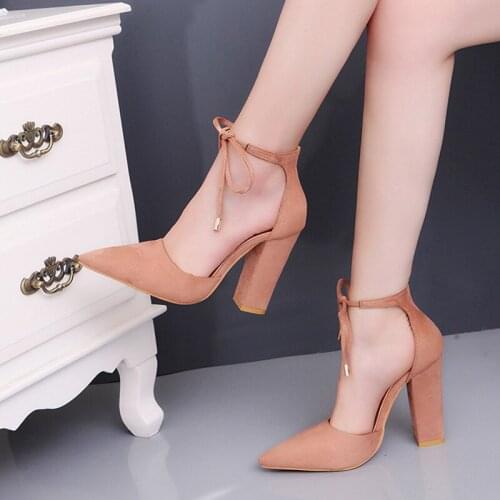 High Heels Womens Sandals Spring Autumn Flock Shoes Woman Ladies Pumps Sexy Thin Air Heels Footwear Women Shoes Lace Up