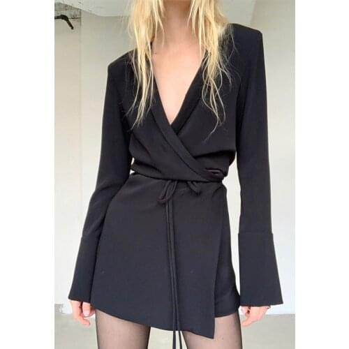 2020 New Niche Design Temperament Mini Suit Wrapped Lace Long-sleeved Dress Women