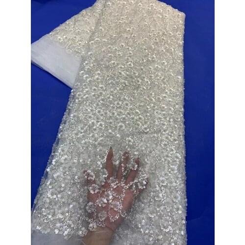 Handmade Pearl/sequin Lace Fabric Ladies' Best Quality Lace Dress Embroidery French Tulle Lace Wedding Dress ZX4653