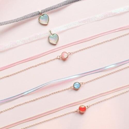 New Double Chain Colorful Necklace Mermaid Pendant Choker Collar Clavicle Chain Necklace Women Party Jewelry