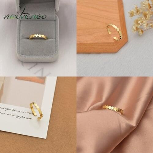 Nextvance Stainless Steel Gold Round Polygon Finger Rings for Women Girlfriend Lover Wedding Gift Jewelry